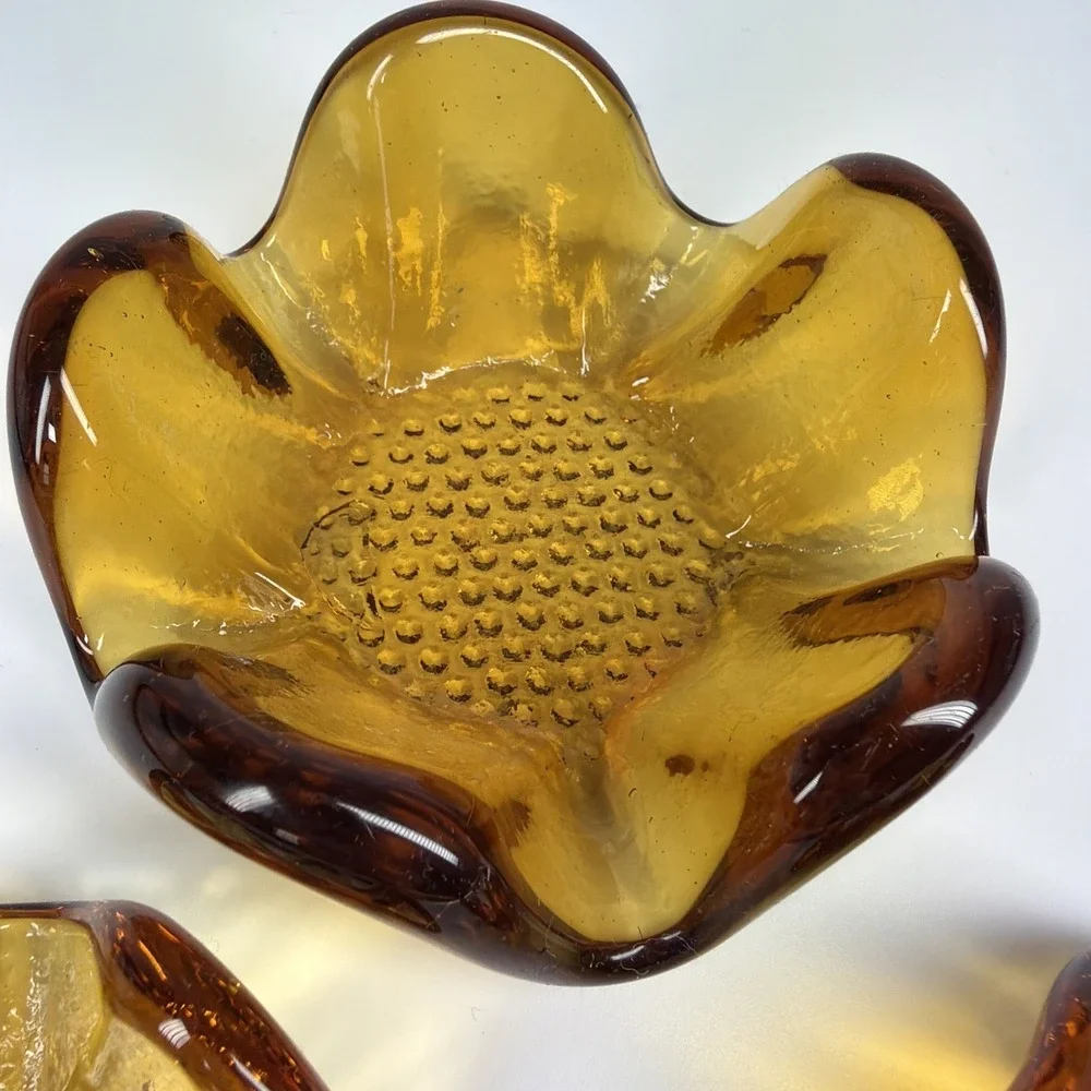 Murano Art Glass Vintage Nesting Stackable Bowls Amber